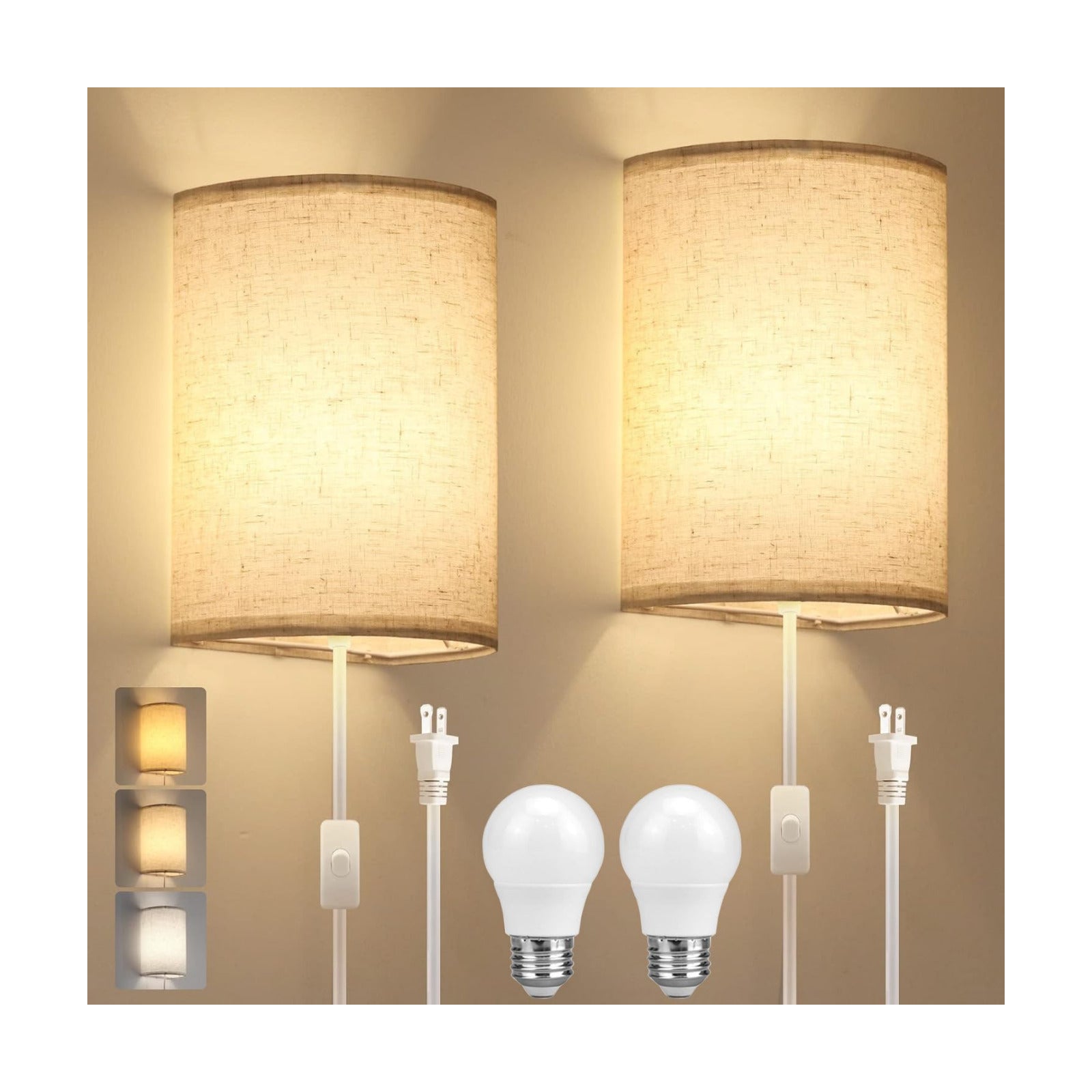 Plug in Wall Sconce, 3 Color Wall Sconces Set of Two, Industrial Lamp | with Plug in Cord, Rustic Wall Sconce Fixture