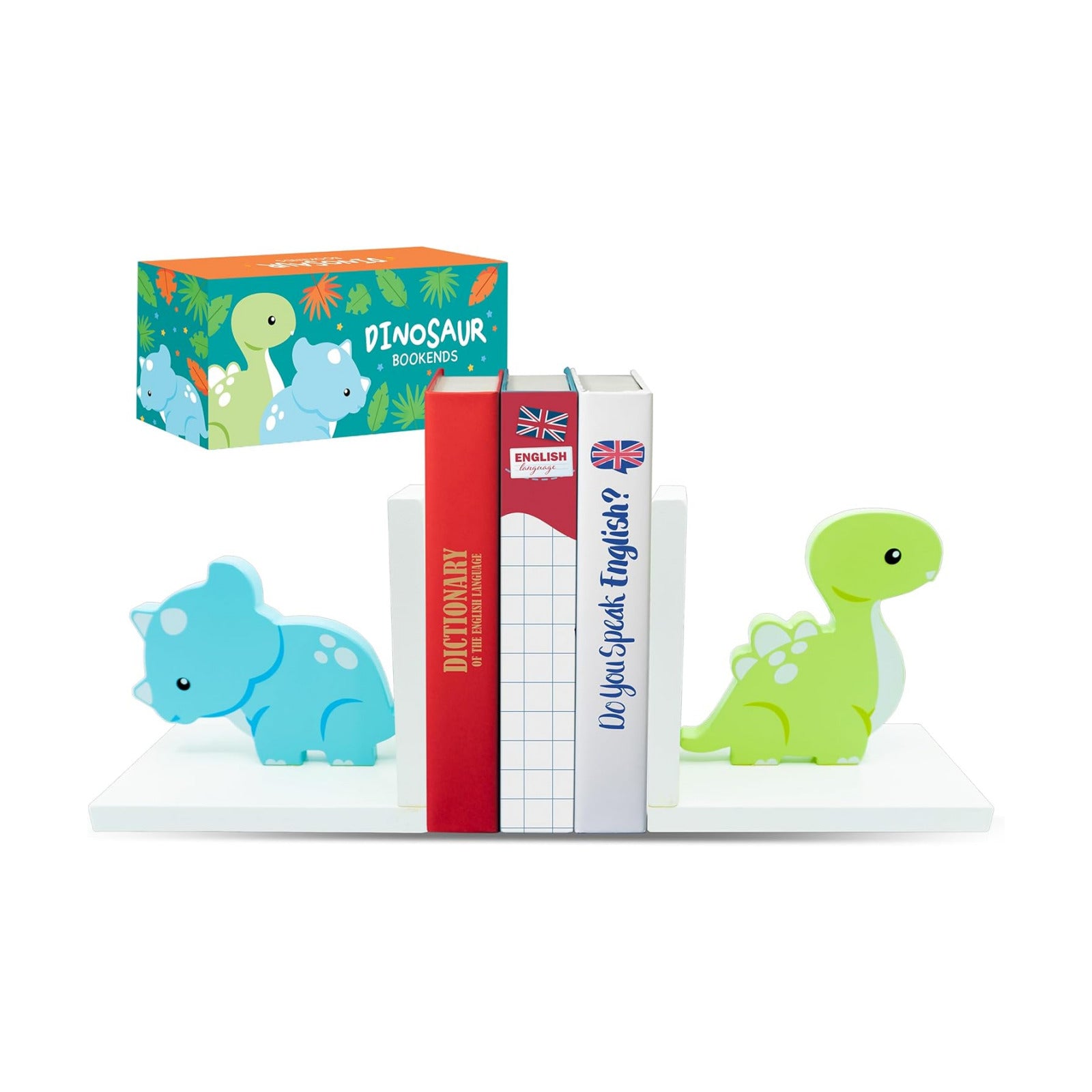 2-Piece Non-Skid Wooden Decorative Kids Bookends for Boys and Girls Room / Baby Blue & Green
