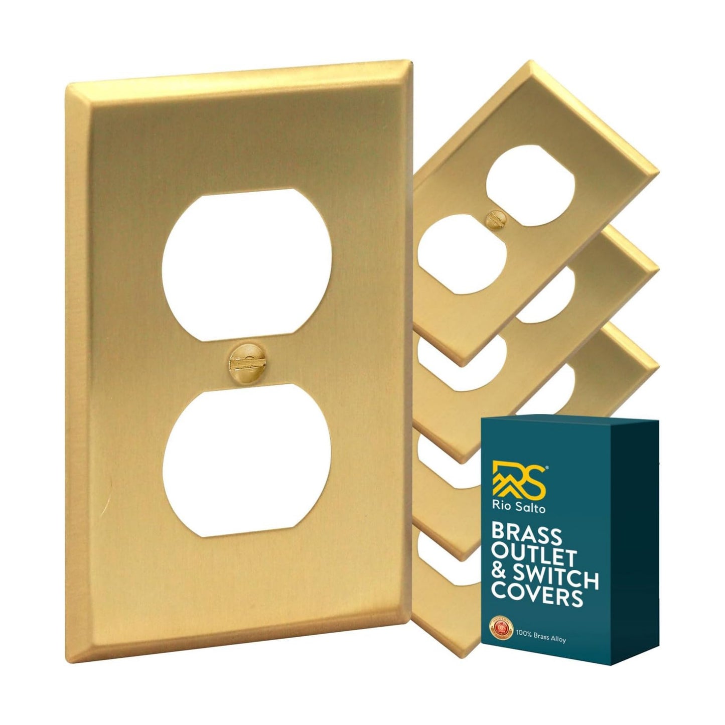 Rio Salto BRASS Outlet Covers Duplex Receptacle Wall Plate Electrical Outlet Cover 5 Pack 1 Gang Brushed Brass Gold