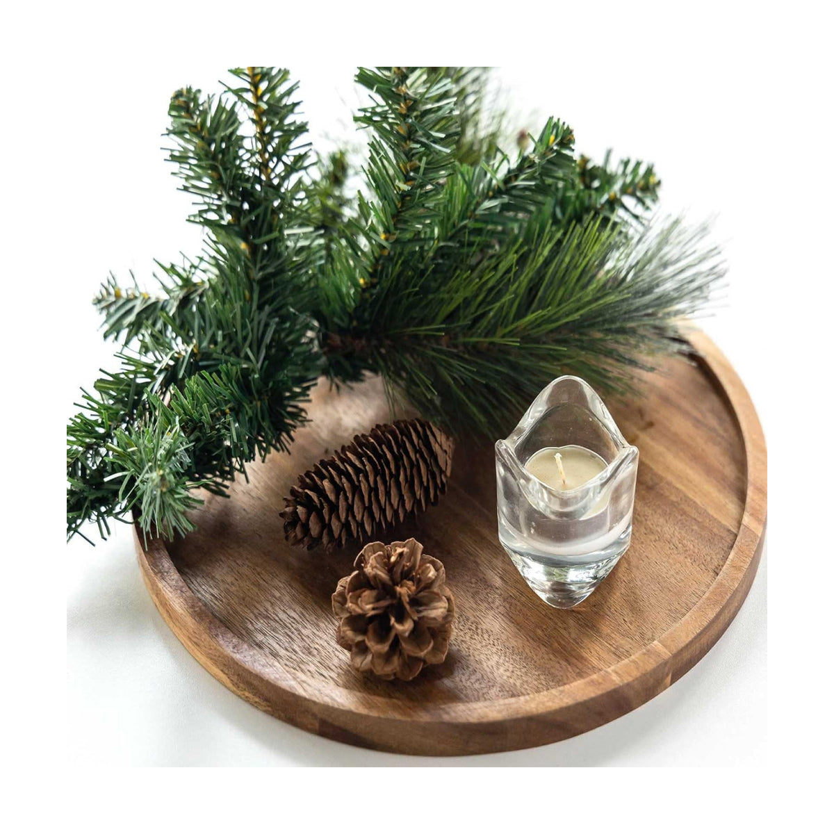 11.5 Inches Candle Holder Tray Home Decor, Round Wood Tray for Coffee Table, Small Wooden Serving Decorative Trays for Home
