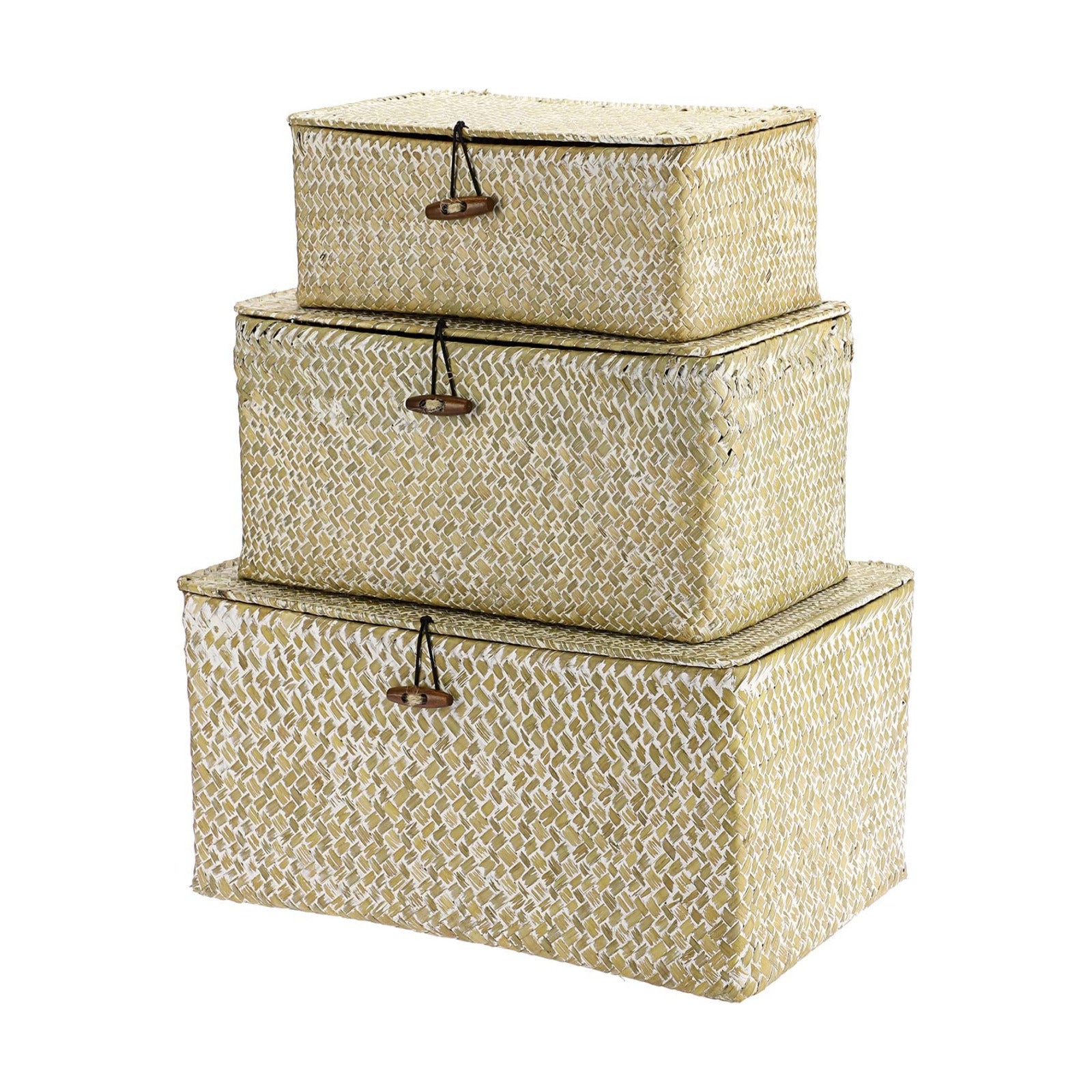 Wicker Storage Baskets / 14.6 x 9.5 x 7.3 / Large / Whitewash / Set of 3
