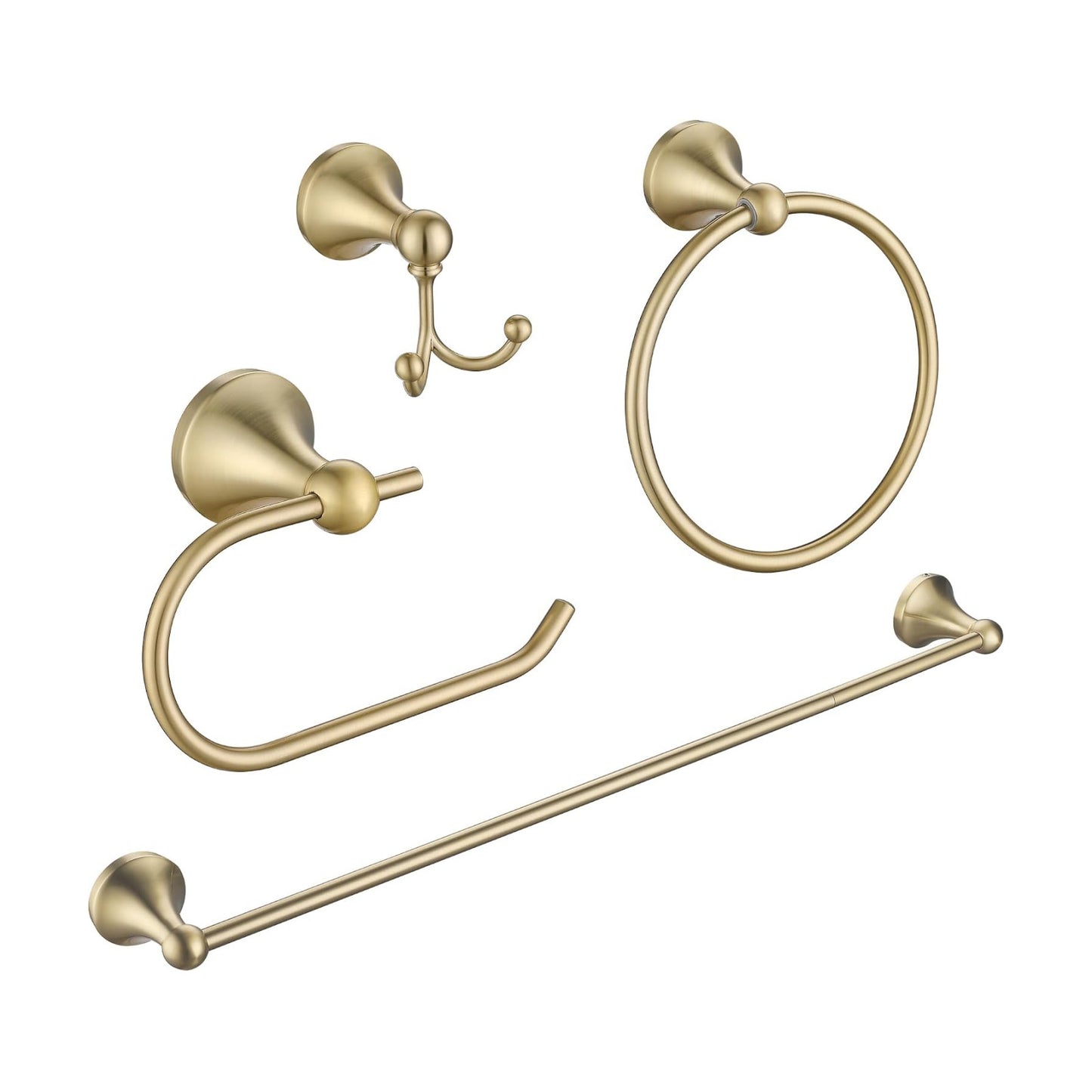 4 Piece Gold Bathroom Hardware Set - Brushed Gold Bathroom Accessories, 23.6 Inch Towel Bar | Towel Hook | Toilet Paper