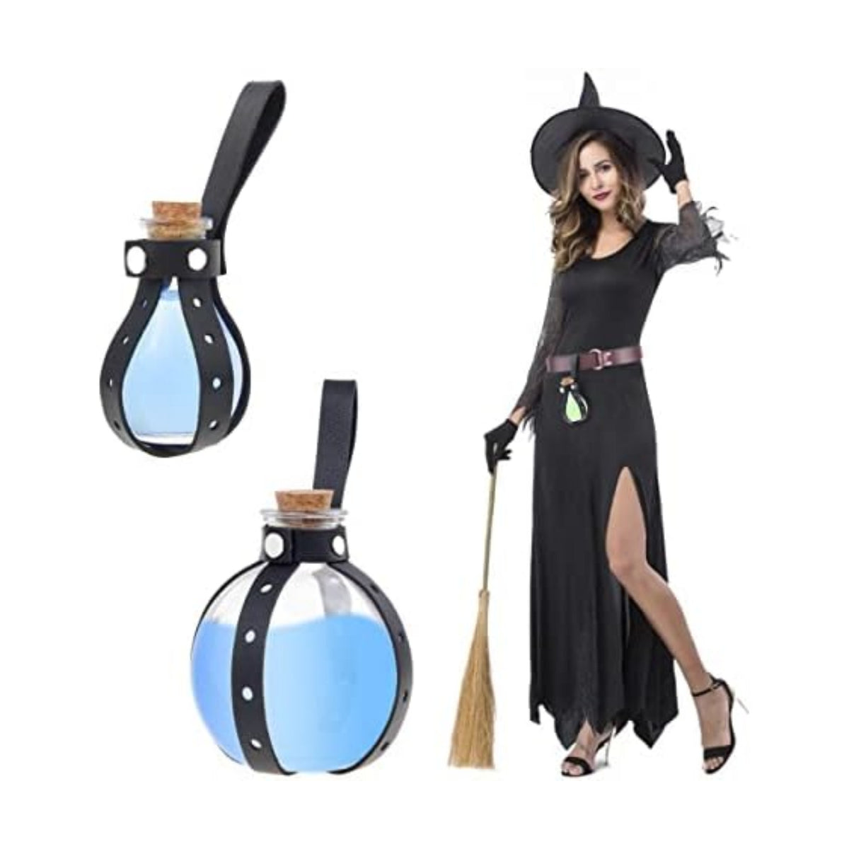 Eco-Fused Cosplay Potion Bottle with Holder - Clear Spherical, Wizard, Witch Costume Accessory - Stopper, Holder, Belt Loop