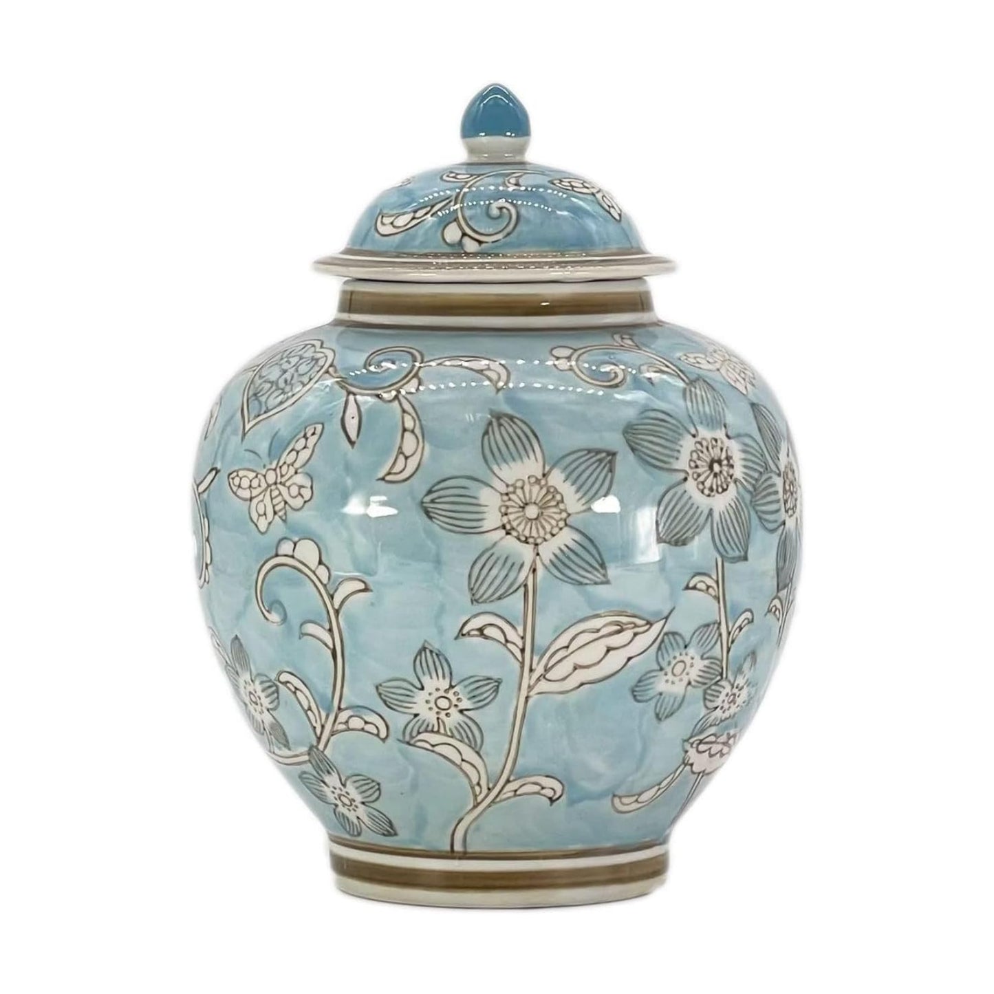 Ginger Jar / Light Blue and White Floral Chinoiserie Ginger Jar 10 / Light Blue & White