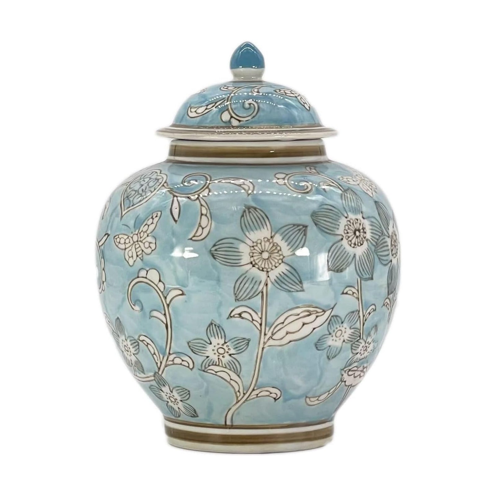 Ginger Jar / Light Blue and White Floral Chinoiserie Ginger Jar 10 / Light Blue & White