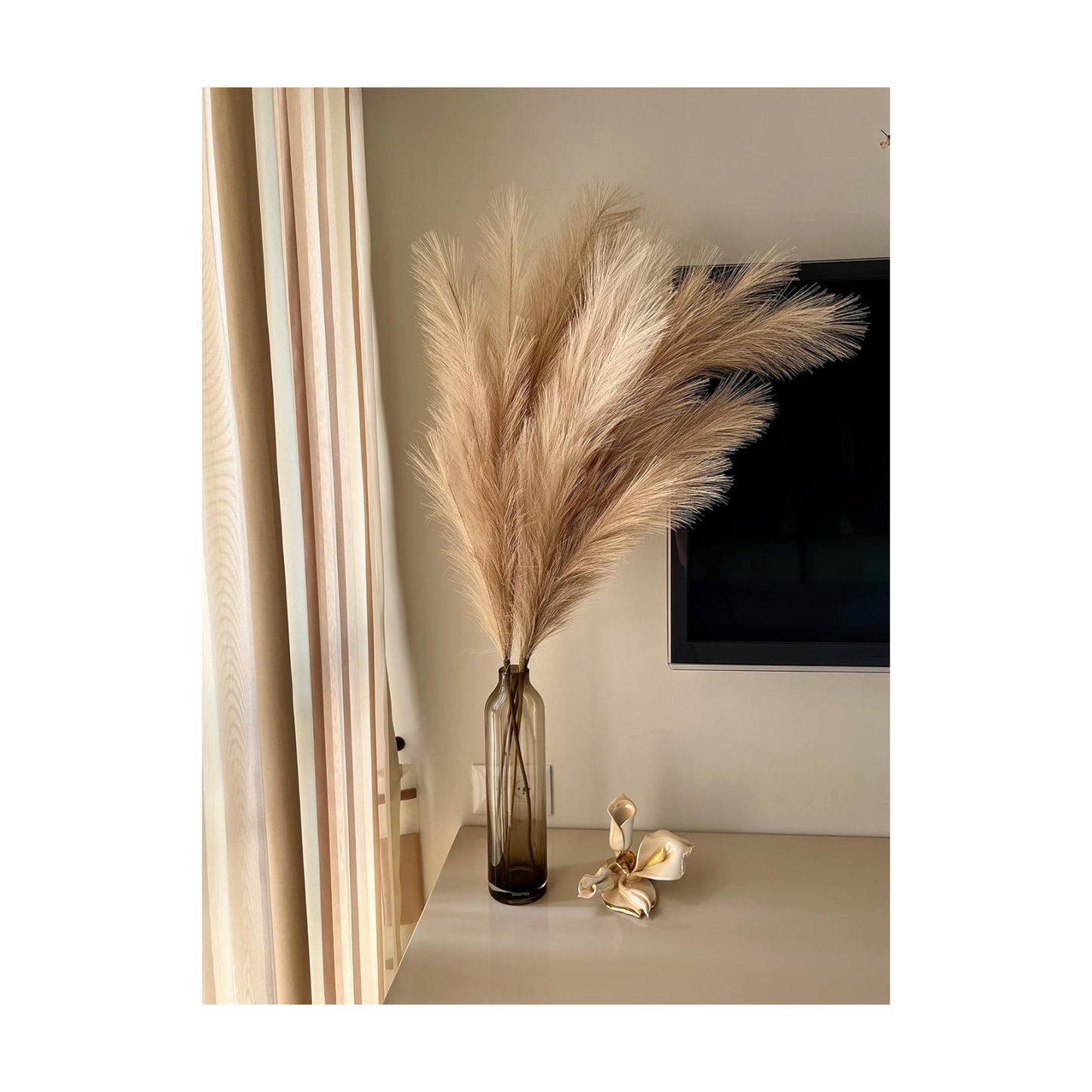 Artificial Large Pampas Grass Decor for Floor Vase / Coffee & Cream / 3.6 ft / Set of 4