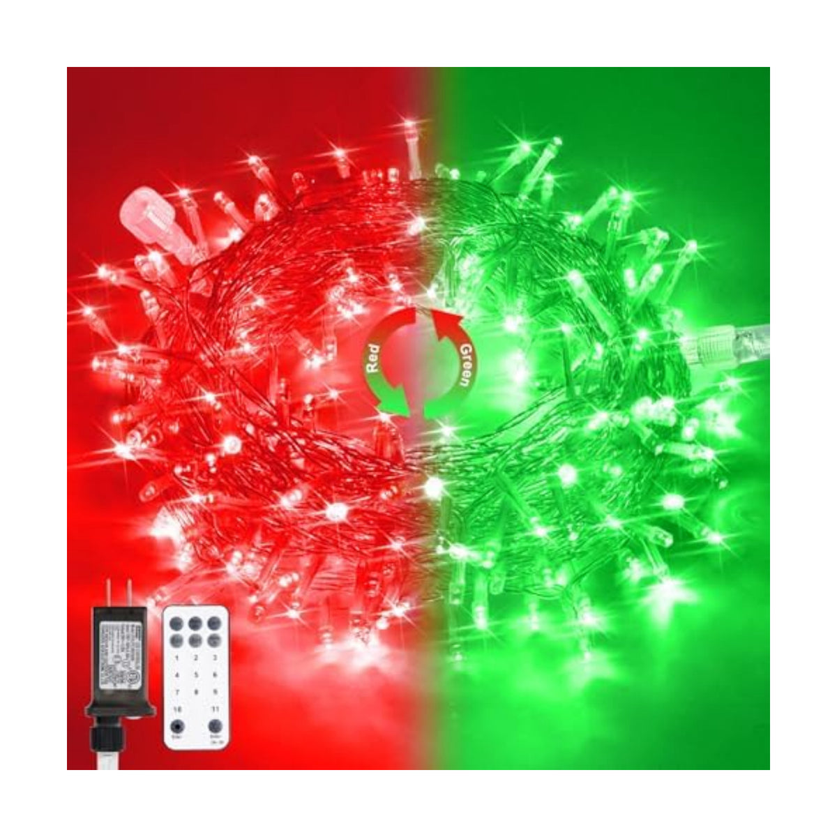 JMEXSUSS 100 LED Red & Green Christmas Lights Plug in, Halloween Lights