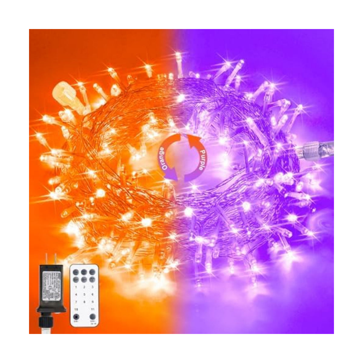 JMEXSUSS 100 LED Orange & Purple Halloween Lights Plug in