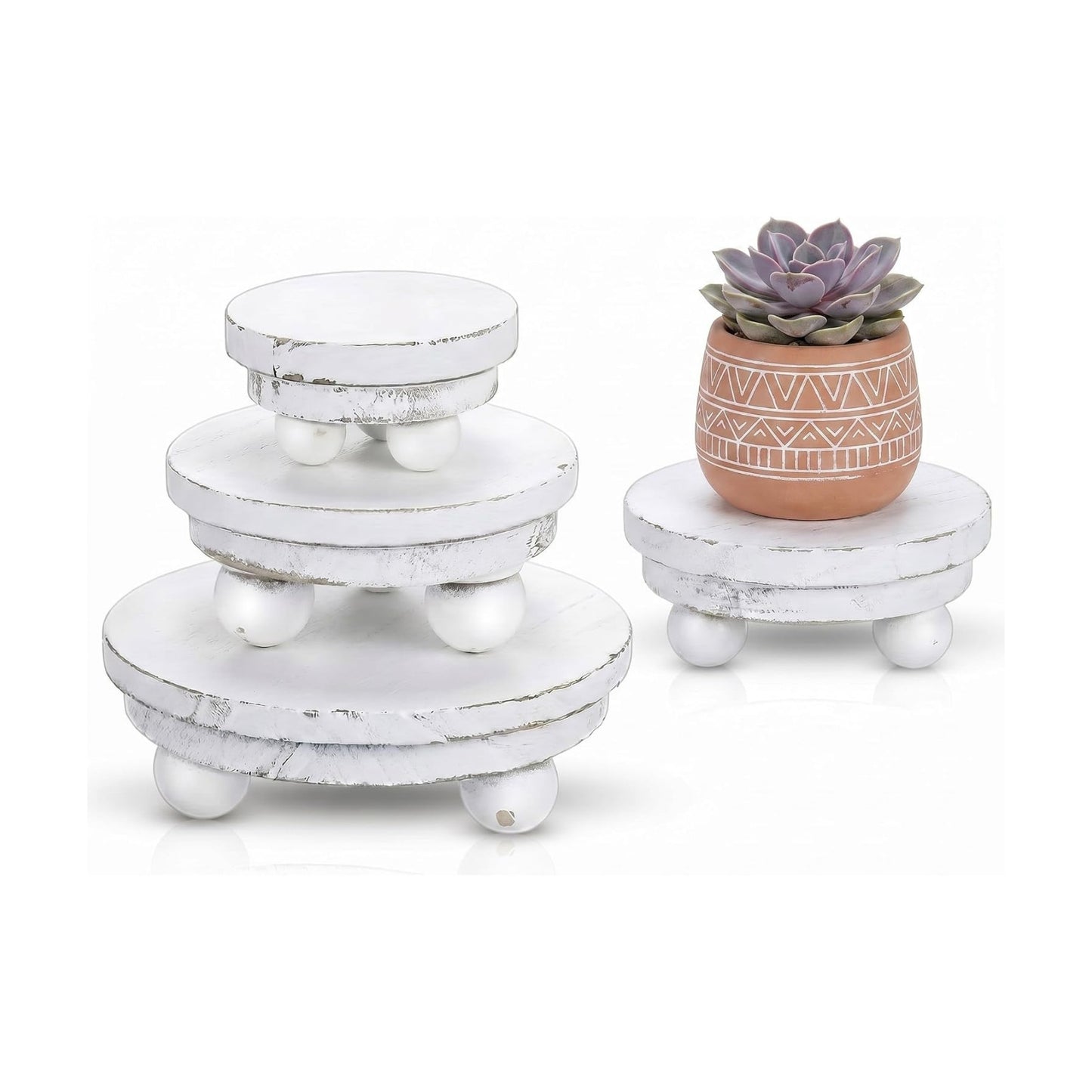 Mini Wooden Risers for Decor Small Round Pedestal / Washed White / 5/4/3 Inch / 3 Inch / Set of 3