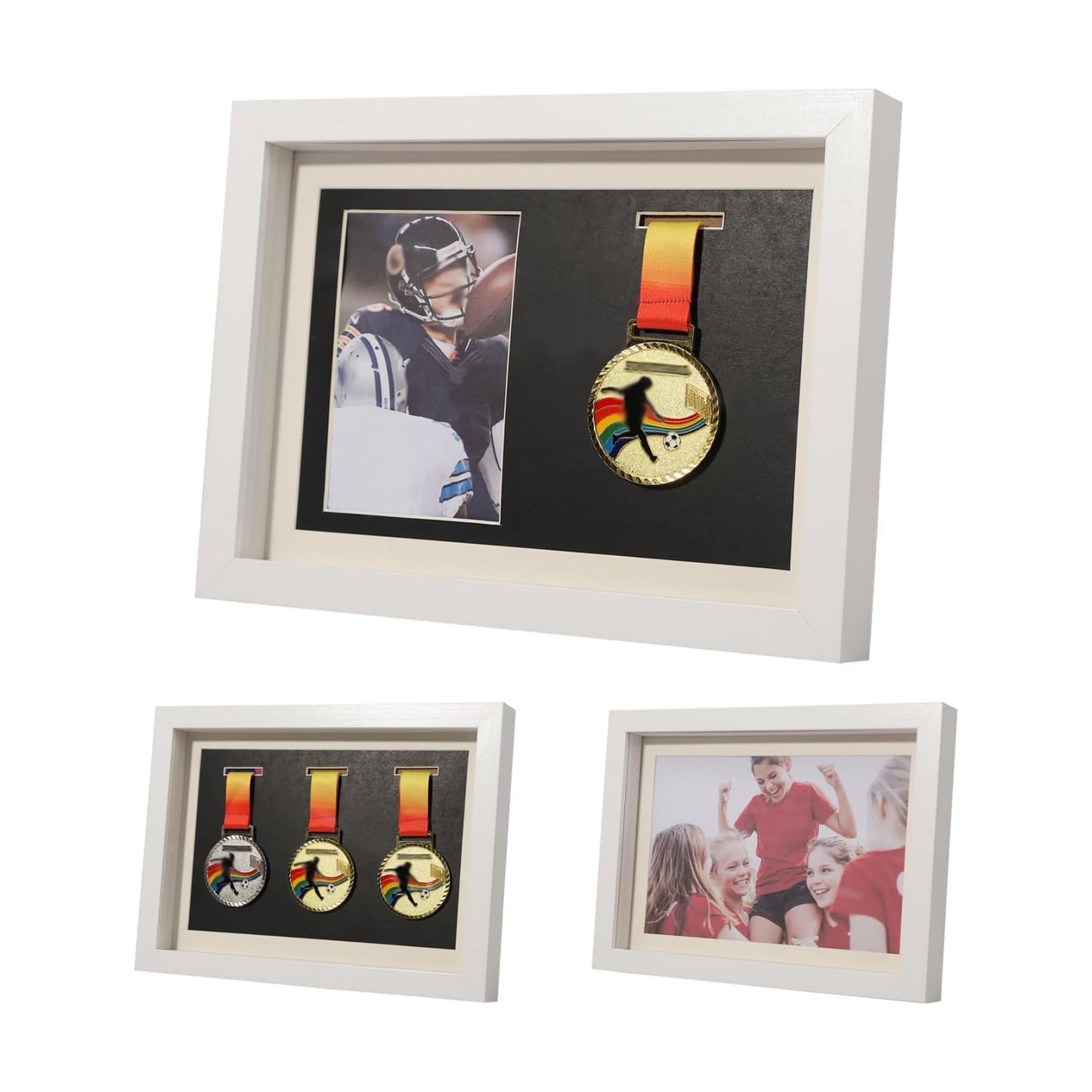 IHEIPYE Medal Display Shadow Box Picture Frame Medal Display Case White A4 | 3 in 1 Multifunctional, Marathon Runner