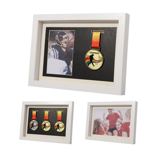 IHEIPYE Medal Display Shadow Box Picture Frame Medal Display Case White A4 | 3 in 1 Multifunctional, Marathon Runner