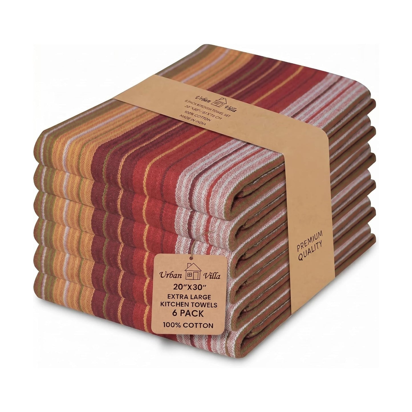 Urban Villa Kitchen Towel Cotton Dish Towel 20”x30” (Set of 6) Harvest Stripe