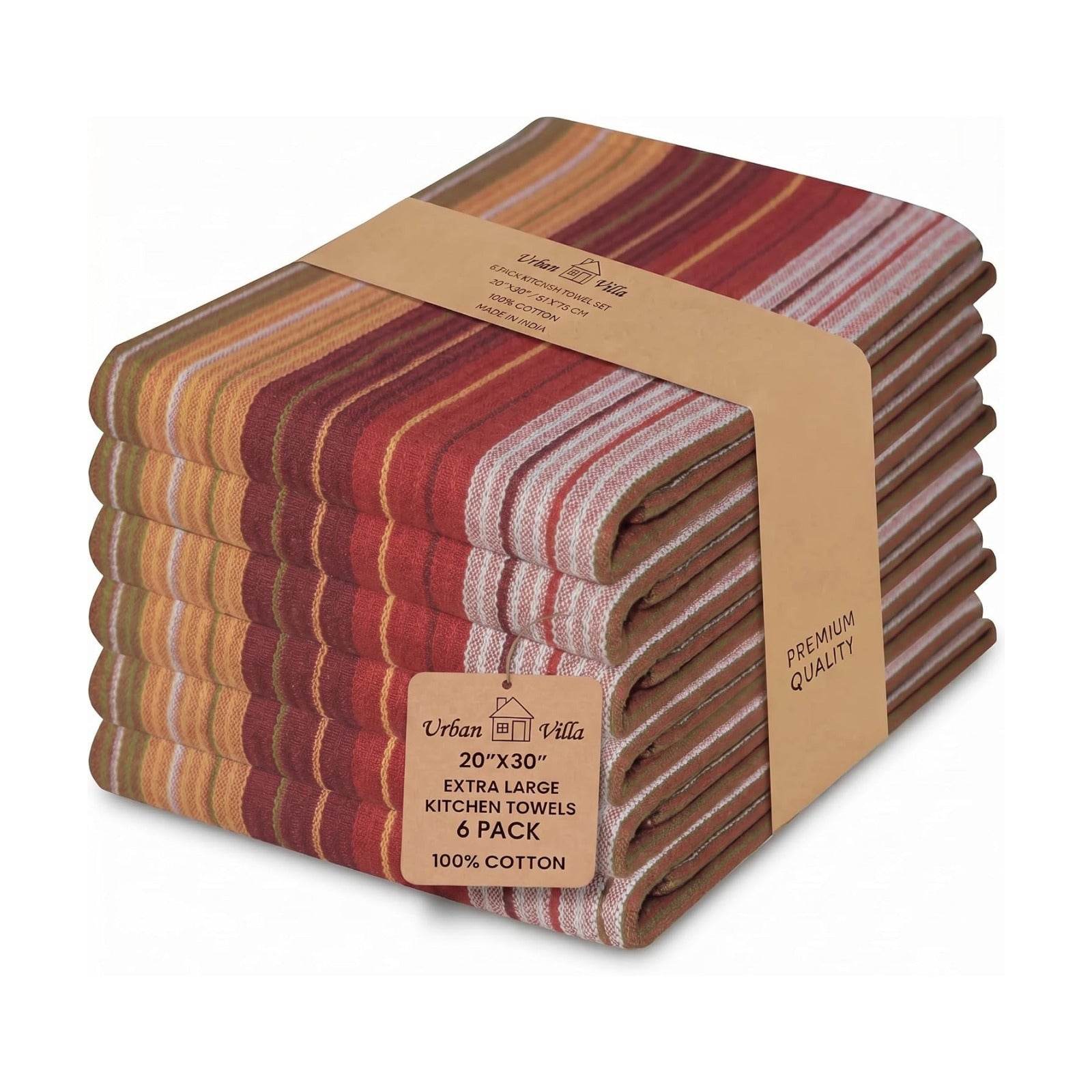 Urban Villa Kitchen Towel Cotton Dish Towel 20”x30” (Set of 6) Harvest Stripe