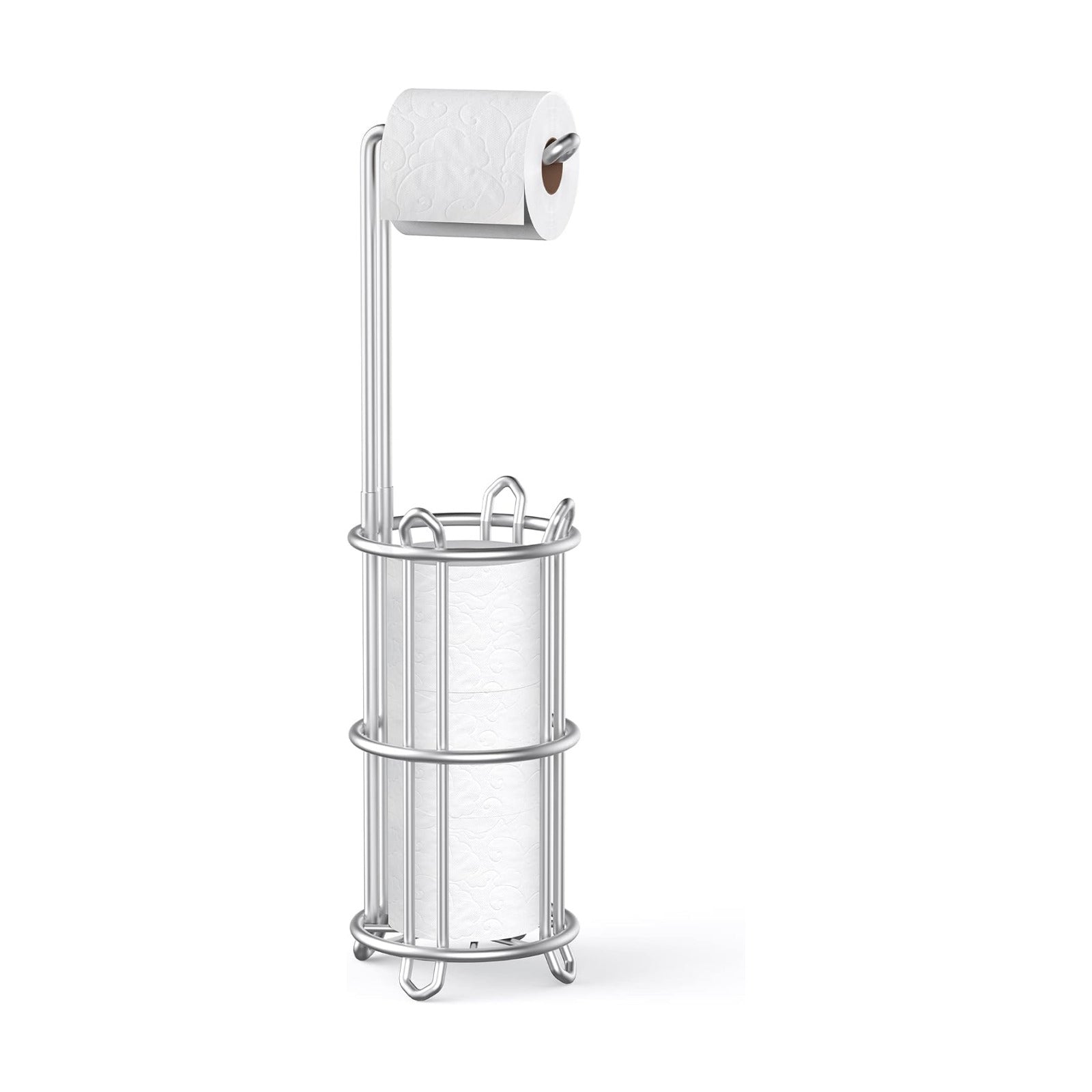 Meangood Toilet Paper Holder Stand and Tissue Paper Roll Dispenser for 4 Mega Rolls, Bathroom Free Standing Tissue Roll