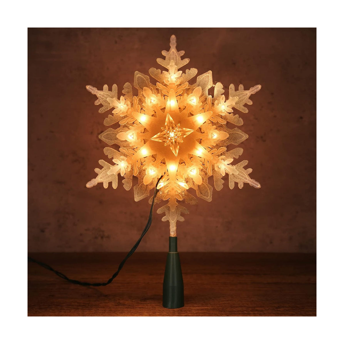 ODEETRONIC Snowflake Tree Topper Lights, 9in 20 Clear Christmas Star Treetop, 120V UL Certified Christmas Lighted Sonwflake Tree Topper, Warm Tree Topper for Xmas Tree Party Decoration