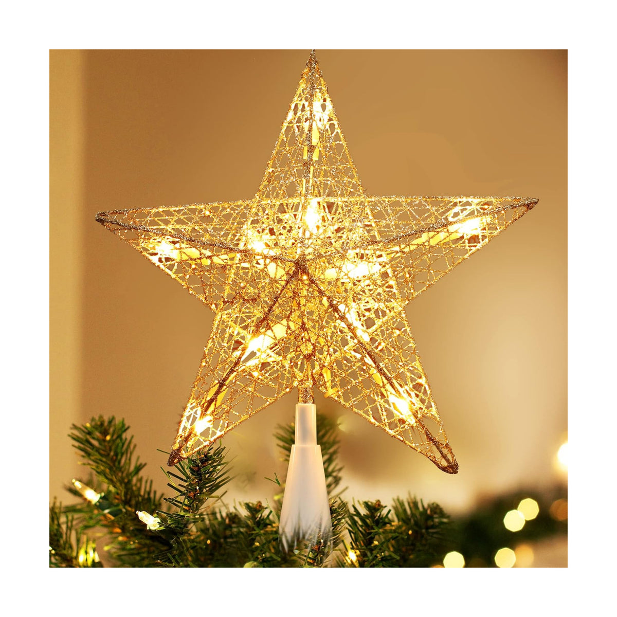 BrizLabs Christmas Star Tree Topper with Lights, 9" Pentagram Xmas Tree Top
