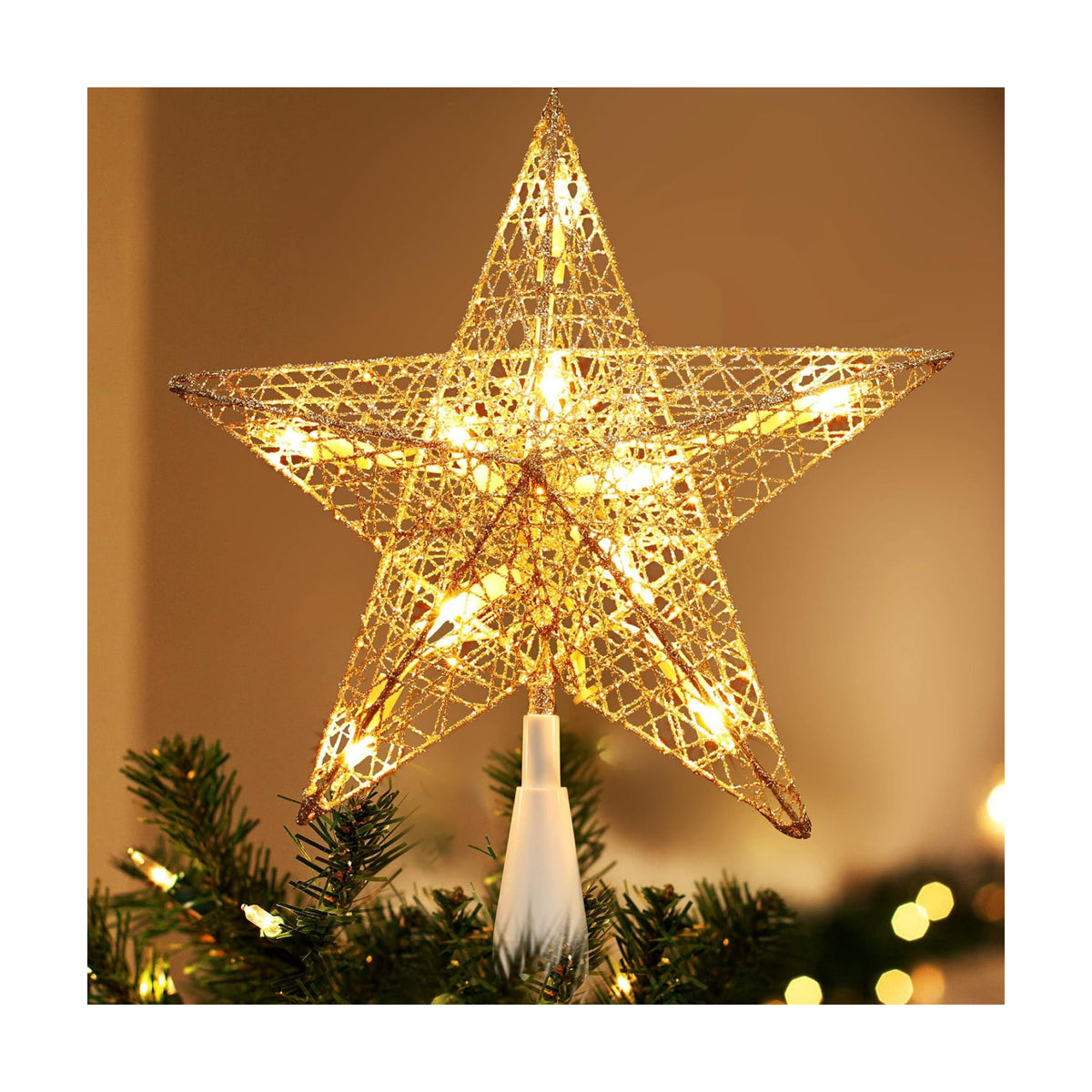 Brizled Silver Christmas Tree Topper, 9“ Xmas Tree Star with 10 Lights