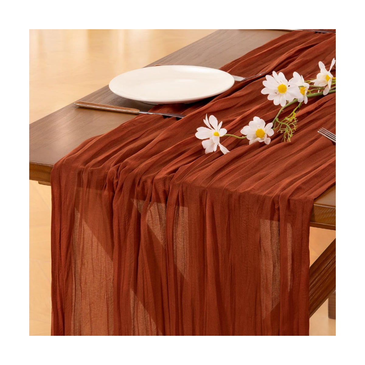 Fall Table Runner Terracotta Cheesecloth Boho Wedding Thanksgiving Decor