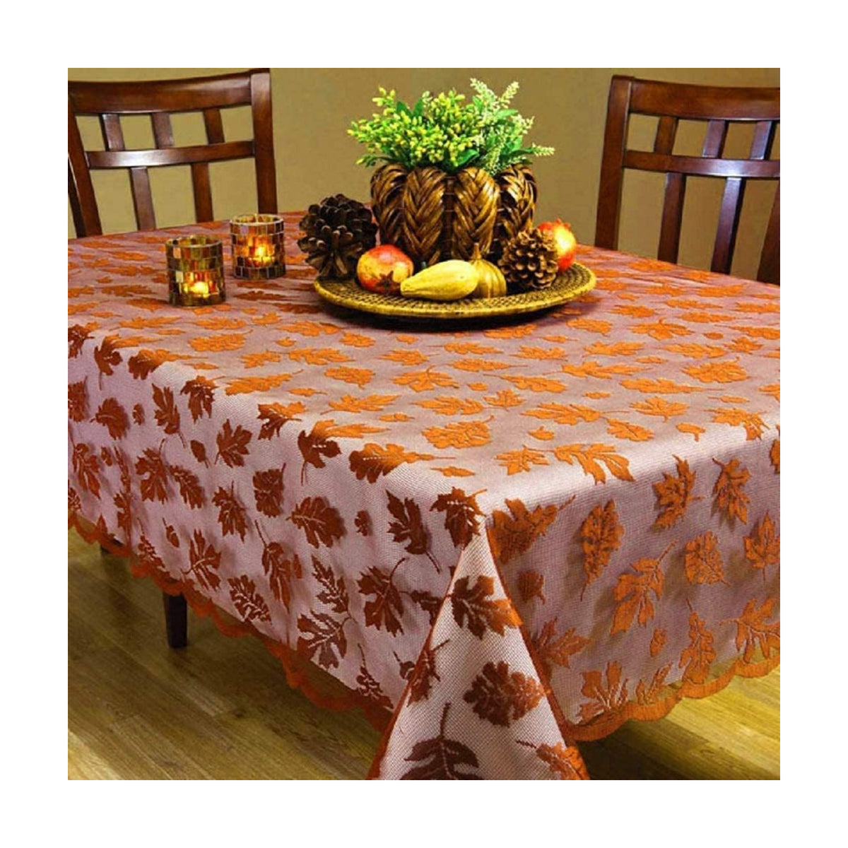 Thanksgiving Tablecloth 60 × 104 Inch for 8-10 Seats Maples Leaves Lace