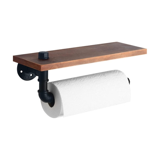 HouseAid Industrial Pipe Paper Towel Holder with Shelf, Rustic Farmhouse Paper Towel Rack for Bathroom, Kitchen, Wall