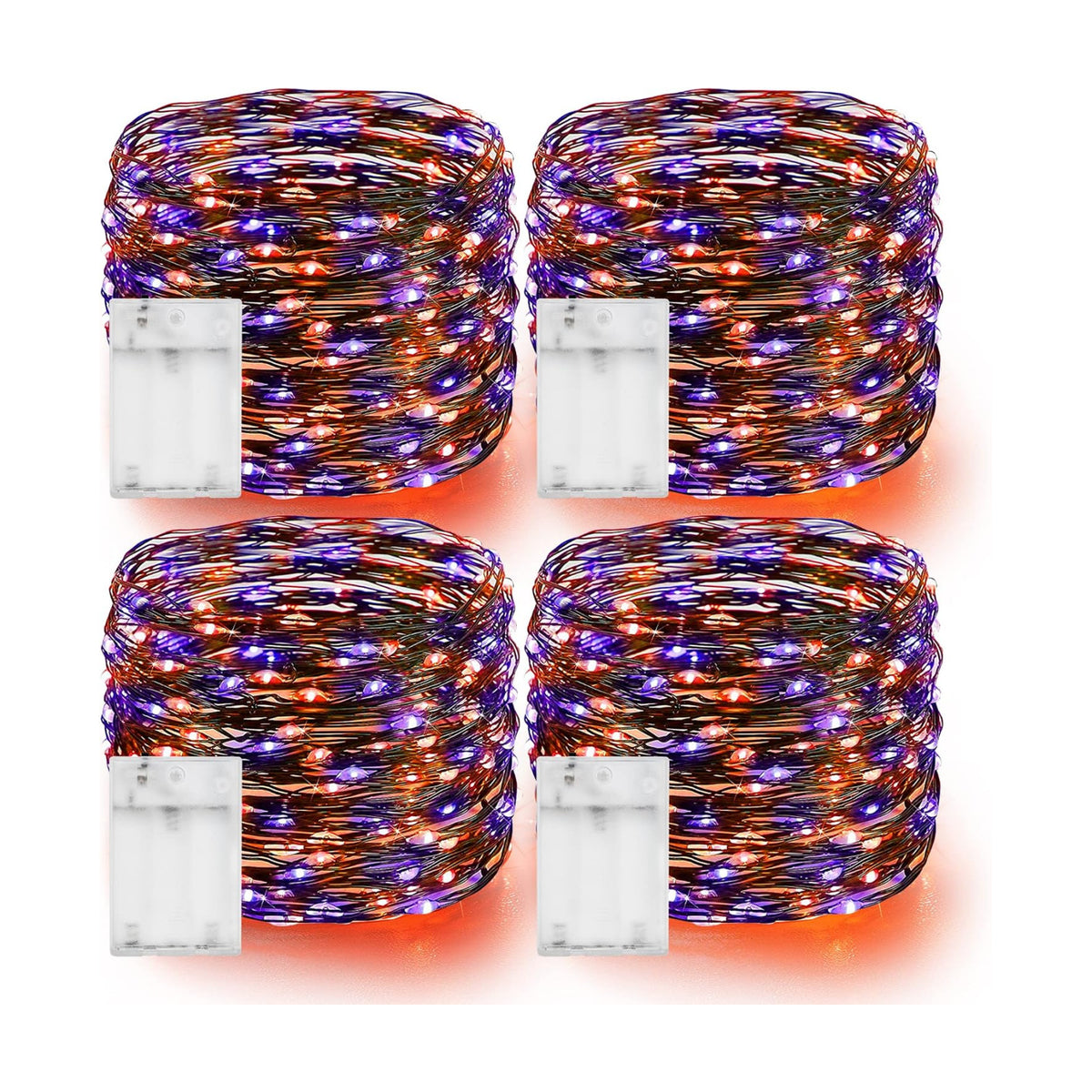 Dazzle Bright Purple and Orange Halloween Fairy String Lights, 4 Pack Total 80FT 240LED Copper Wire Battery Operated Waterproof Lights, Halloween Decorations for Indoor Home Patio Yard Party Decor