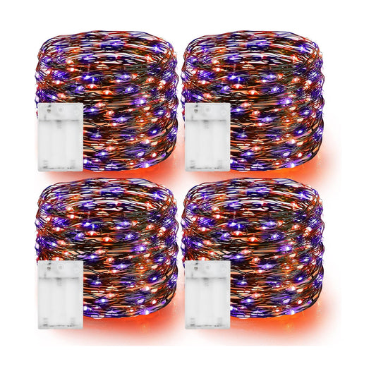 Dazzle Bright Purple and Orange Halloween Fairy String Lights, 4 Pack Total 80FT 240LED Copper Wire Battery Operated Waterproof Lights, Halloween Decorations for Indoor Home Patio Yard Party Decor