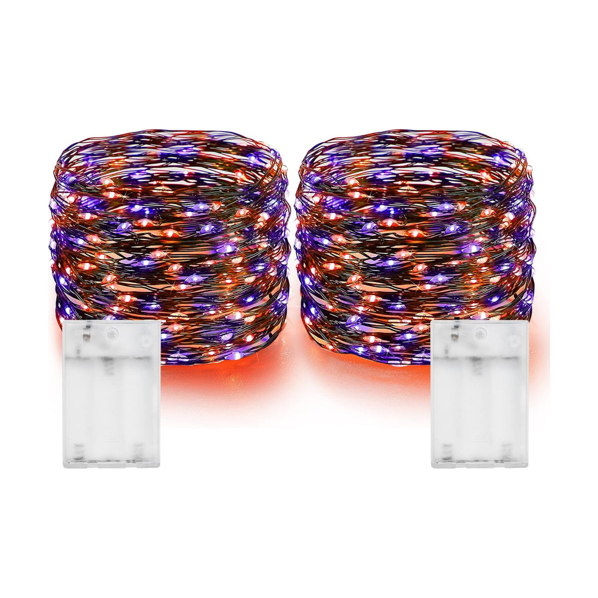 Dazzle Bright Purple and Orange Halloween Fairy String Lights, 2 Pack Total 40FT 120 LED Copper Wire Battery Operated Waterproof Lights, Halloween Decorations for Indoor Outdoor Patio Yard Party Decor