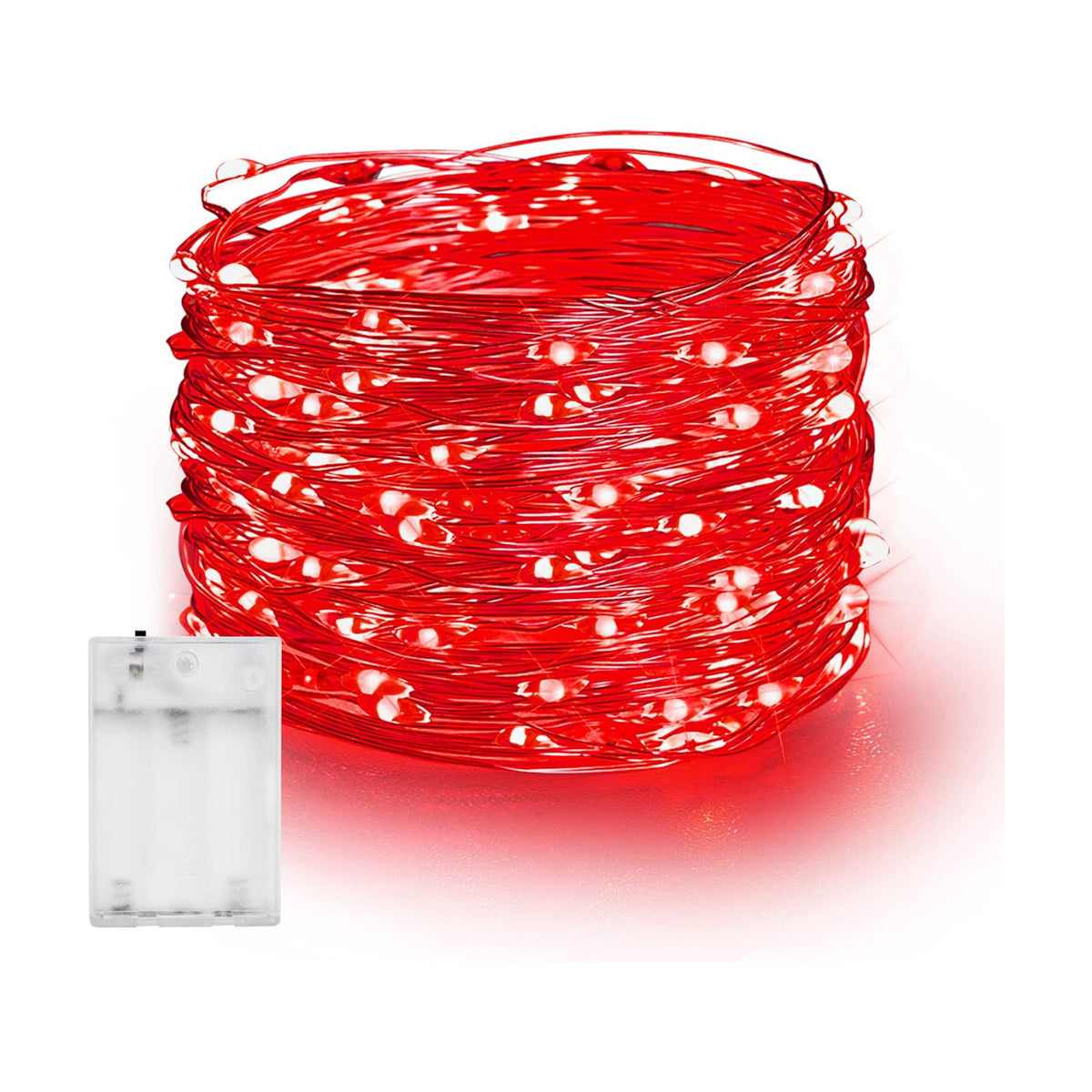 Dazzle Bright Fairy Lights Battery Operated, 20 FT 60 LED Silver Wire Waterproof Battery Operated String Lights, Christmas Decorations for Indoor Outdoor Bedroom Yard Decor, Red