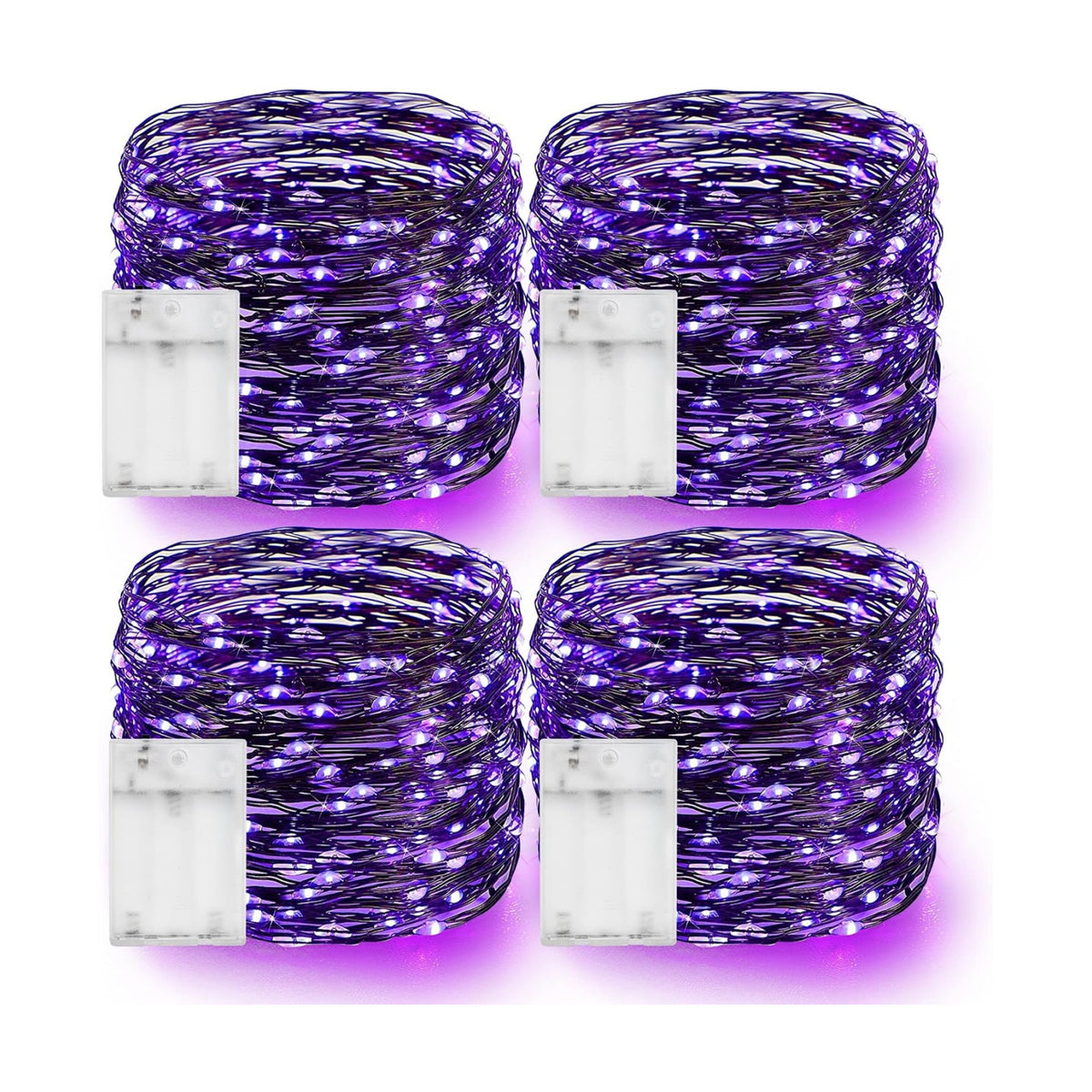 Dazzle Bright Purple Halloween Fairy String Lights, 4 Pack Total 80FT 240LED Copper Wire Battery Operated Waterproof Lights, Halloween Decorations for Indoor Home Outdoor Patio Yard Party Decor