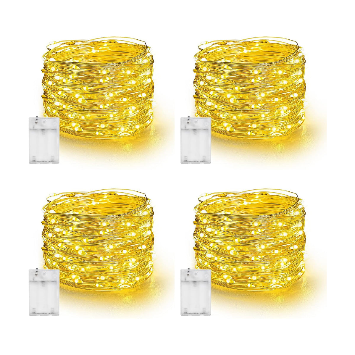 Dazzle Bright Fairy Lights Battery Operated, 4 Pack Total 80FT 240LED Silver Wire Waterproof String Lights, Christmas Decorations for Indoor Outdoor Bedroom Yard Party Decor, Warm White