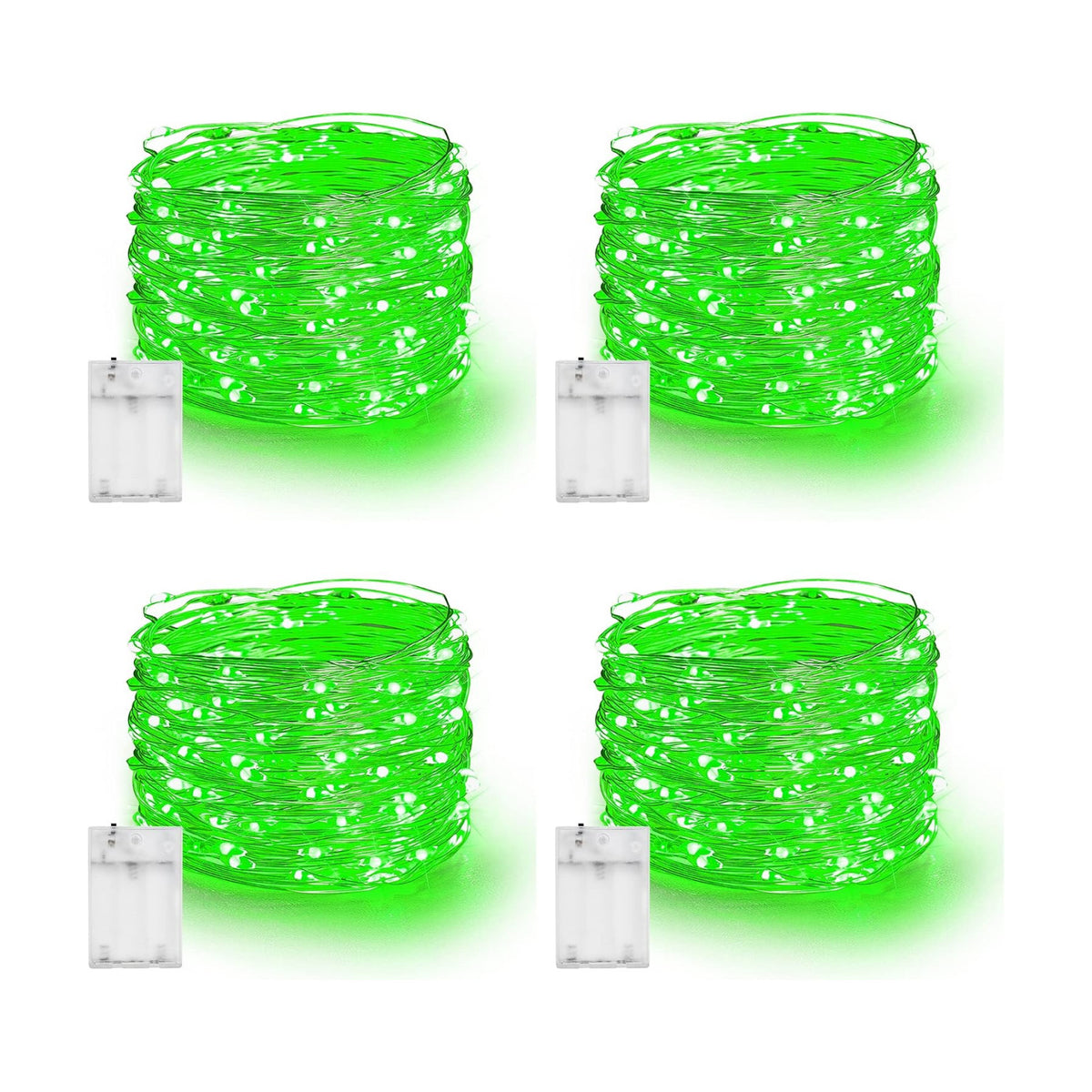Dazzle Bright Fairy Lights Battery Operated, 4 Pack Total 80FT 240LED Silver Wire Waterproof String Lights, St. Patrick's Day Christmas Decorations for Indoor Outdoor Bedroom Yard Decor, Green
