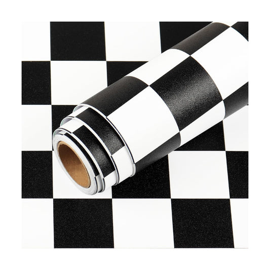 Thick Checkerboard Contact Paper Wide Black and White Checkered Wallpaper / 24 x 160 / Black/white