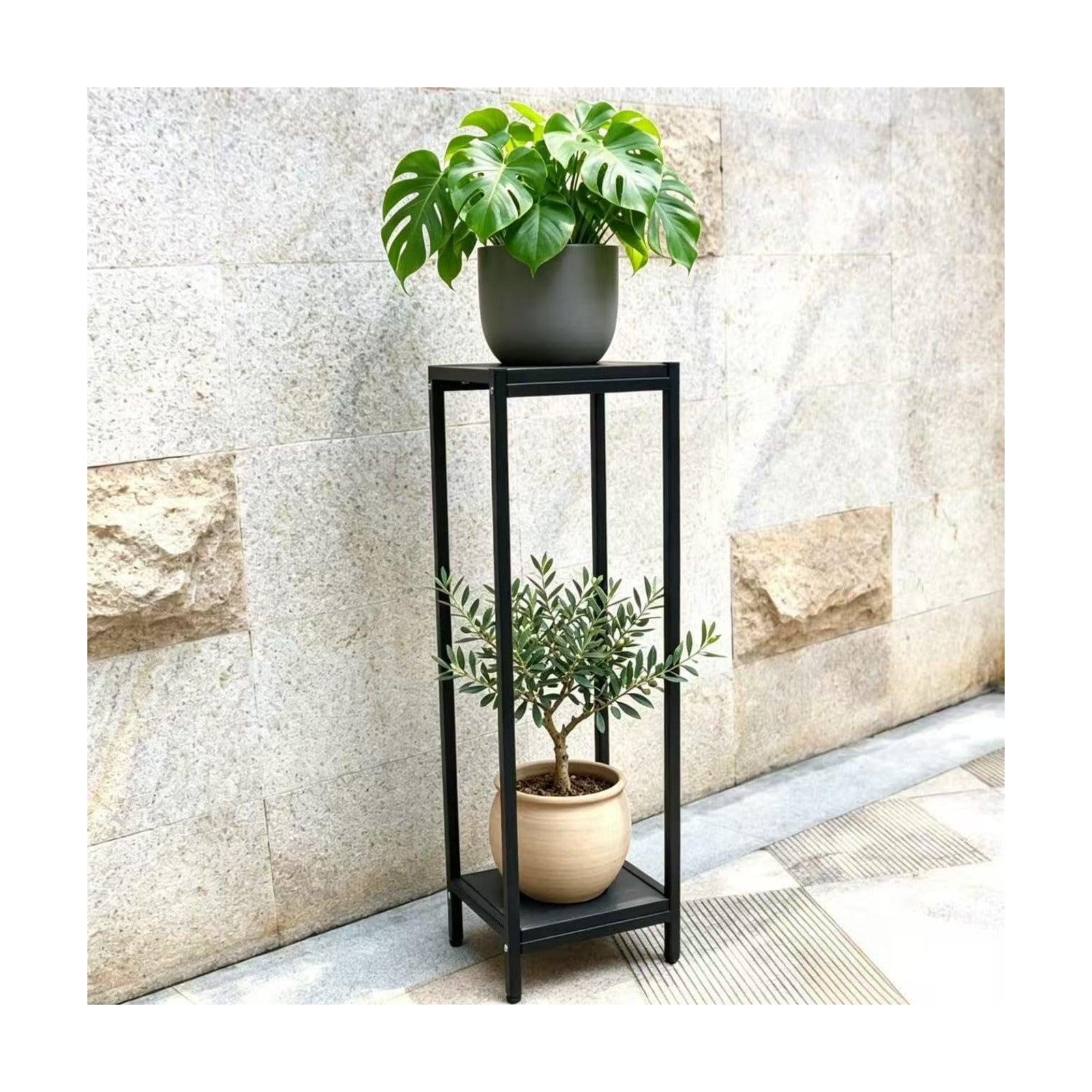 Zhongma 2 Tier 39.5" Tall Plant Stand with Slate Top, 12.4 x 10.63 x 39.5 inches, Square Flower Shelf for Balcony