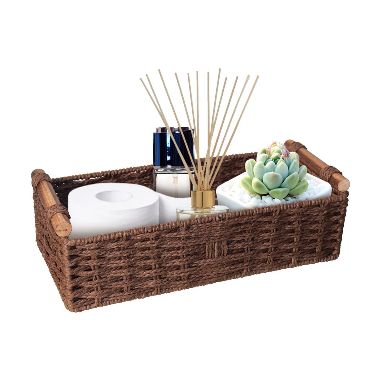 Round Paper Rope Storage Basket Wicker for Organizing / Brown