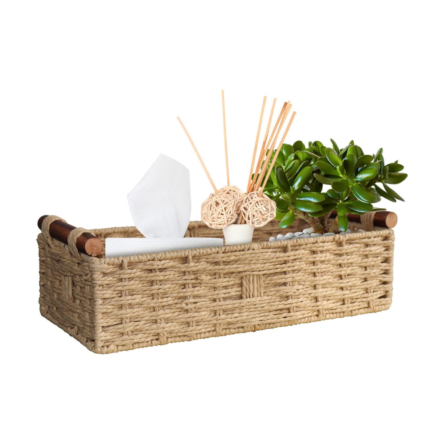 Round Paper Rope Storage Basket / Beige / 14.5 x 6.6 x 3.74