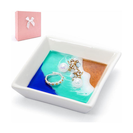 Beach Gift for Women Ocean Jewelry Tray Ring Dish Ceramic Resin Coastal Trinket Holder Necklace Ear