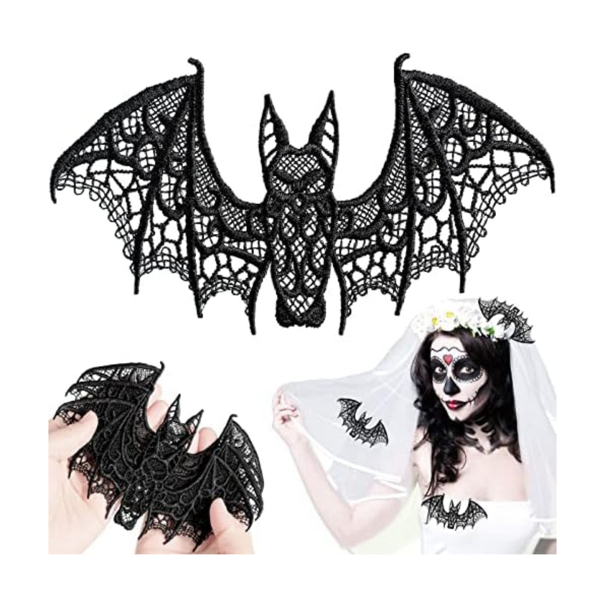 Hoteam 12 Pcs Halloween Lace Bat Decorations Window Wall Party,Black