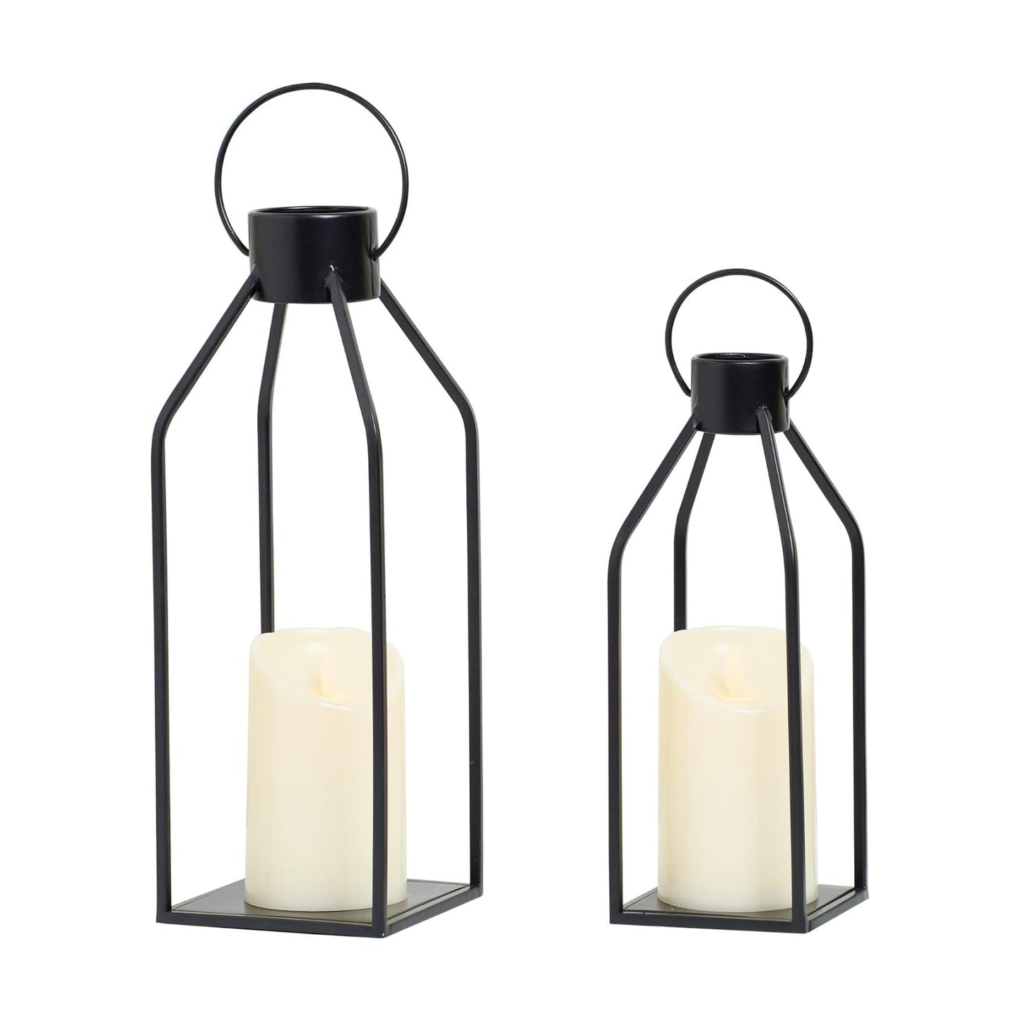 HPC Decor Modern Farmhouse Lanterrn Decor- Black Metal Candle for Summer Night- Lanterns w/Timer Flickering Candles for