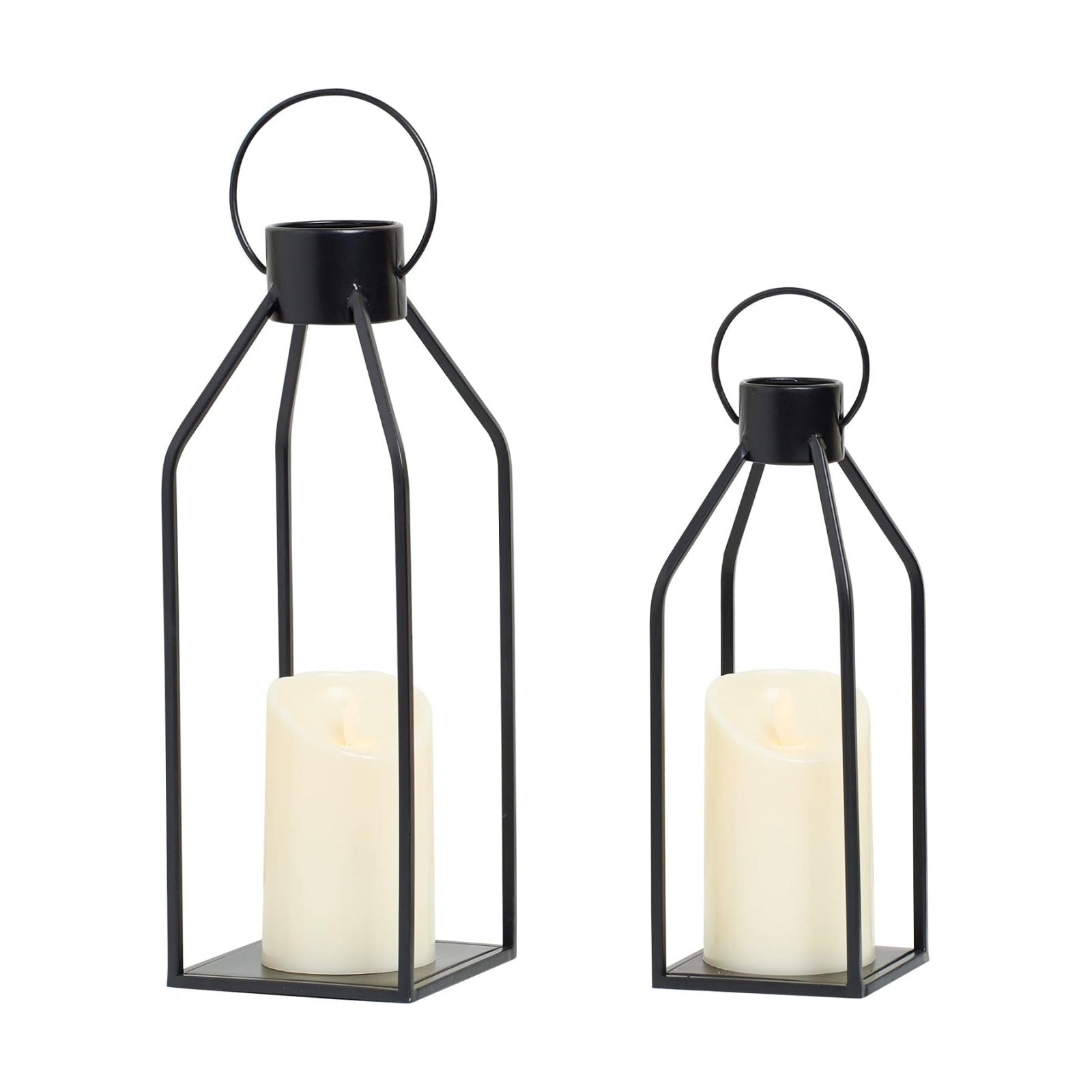 HPC Decor Modern Farmhouse Lanterrn Decor- Black Metal Candle for Summer Night- Lanterns w/Timer Flickering Candles for