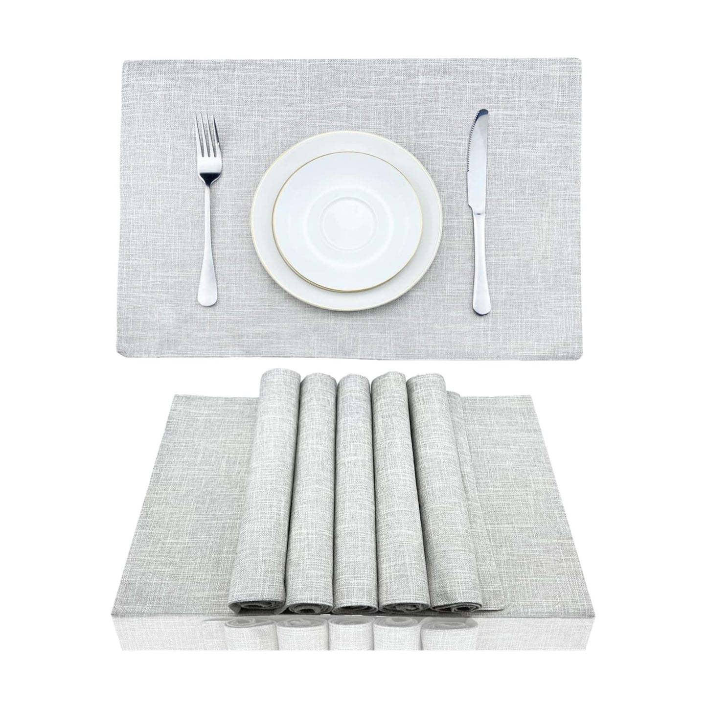 Weabetfu Cloth Placemats Set of 6 Heat Resistant Dining Table Placemmats | Cotton Linen Machine Washable Kitchen Table