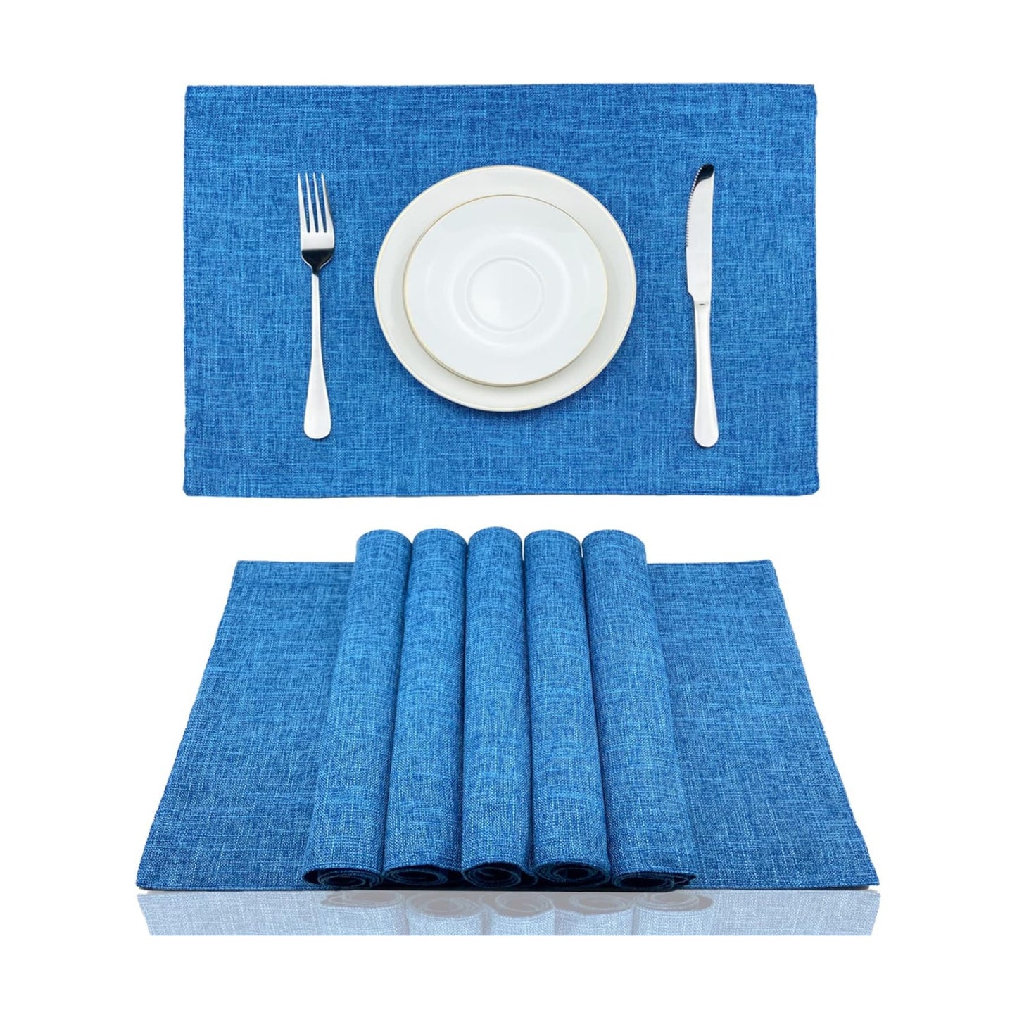 Weabetfu Cloth Placemats Set of 6 Heat Resistant Dining Table Placemmats | Cotton Linen Machine Washable Kitchen Table