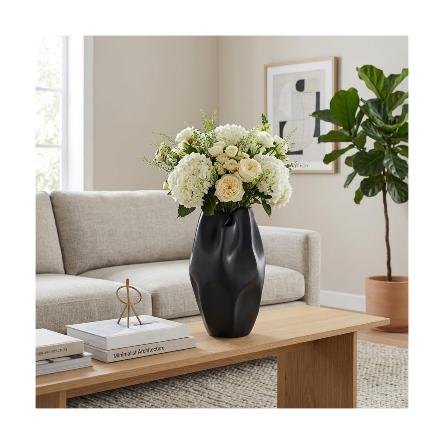 Ceramic Flower Vase / 14.0" H / Black