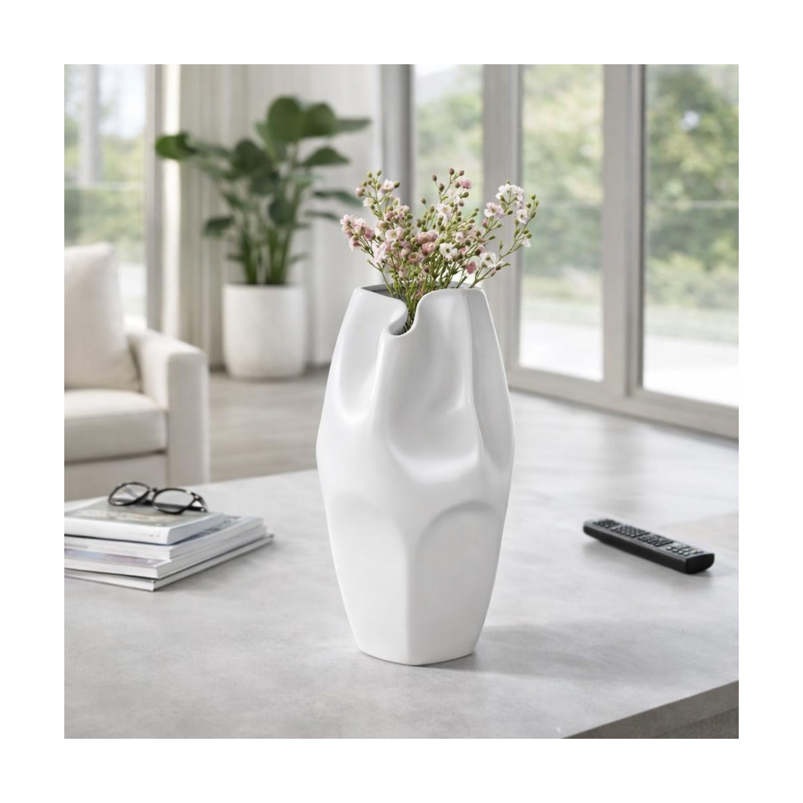 Ceramic Vase / Flower Holder / 14.0" H / White