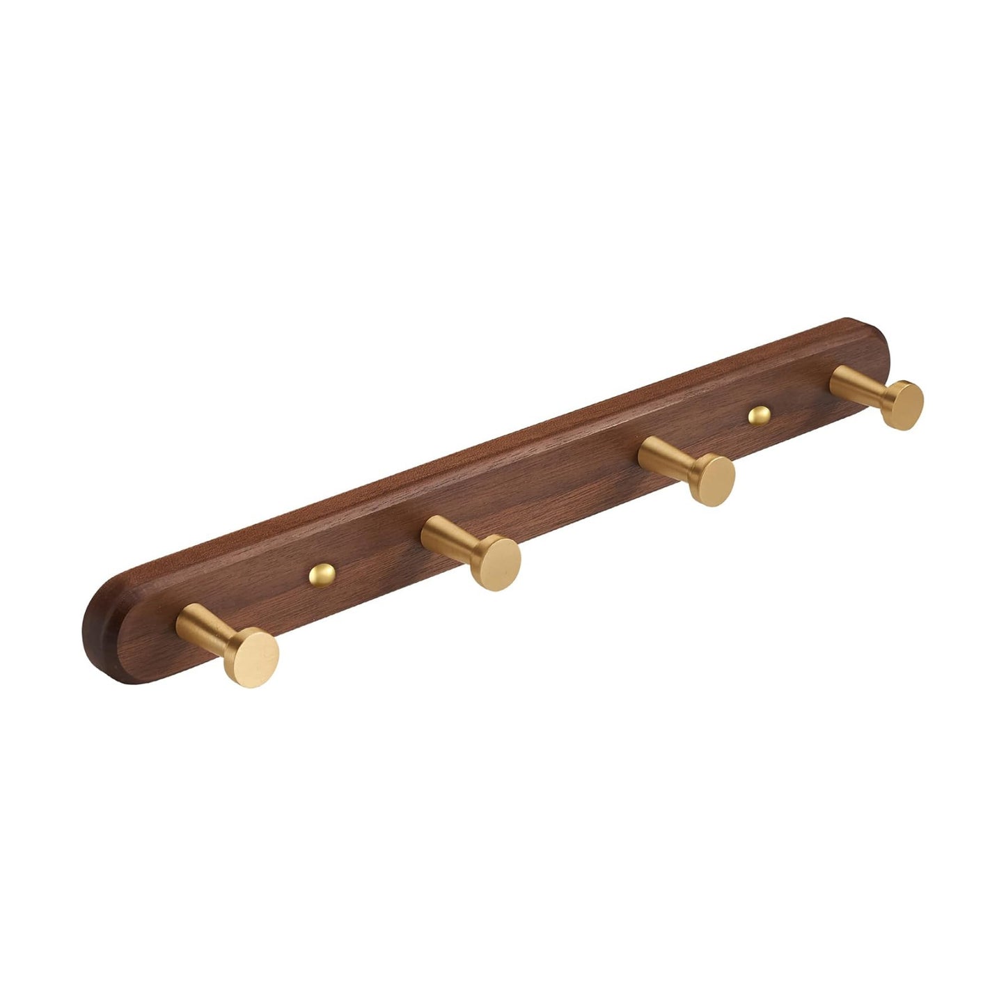 Wall Mounted Coat Rack, Metal Wood with 4 Hooks | Entryway Hanging, Walnut Gold Matt, For Coat, Scarf, Bag, Towel, Key