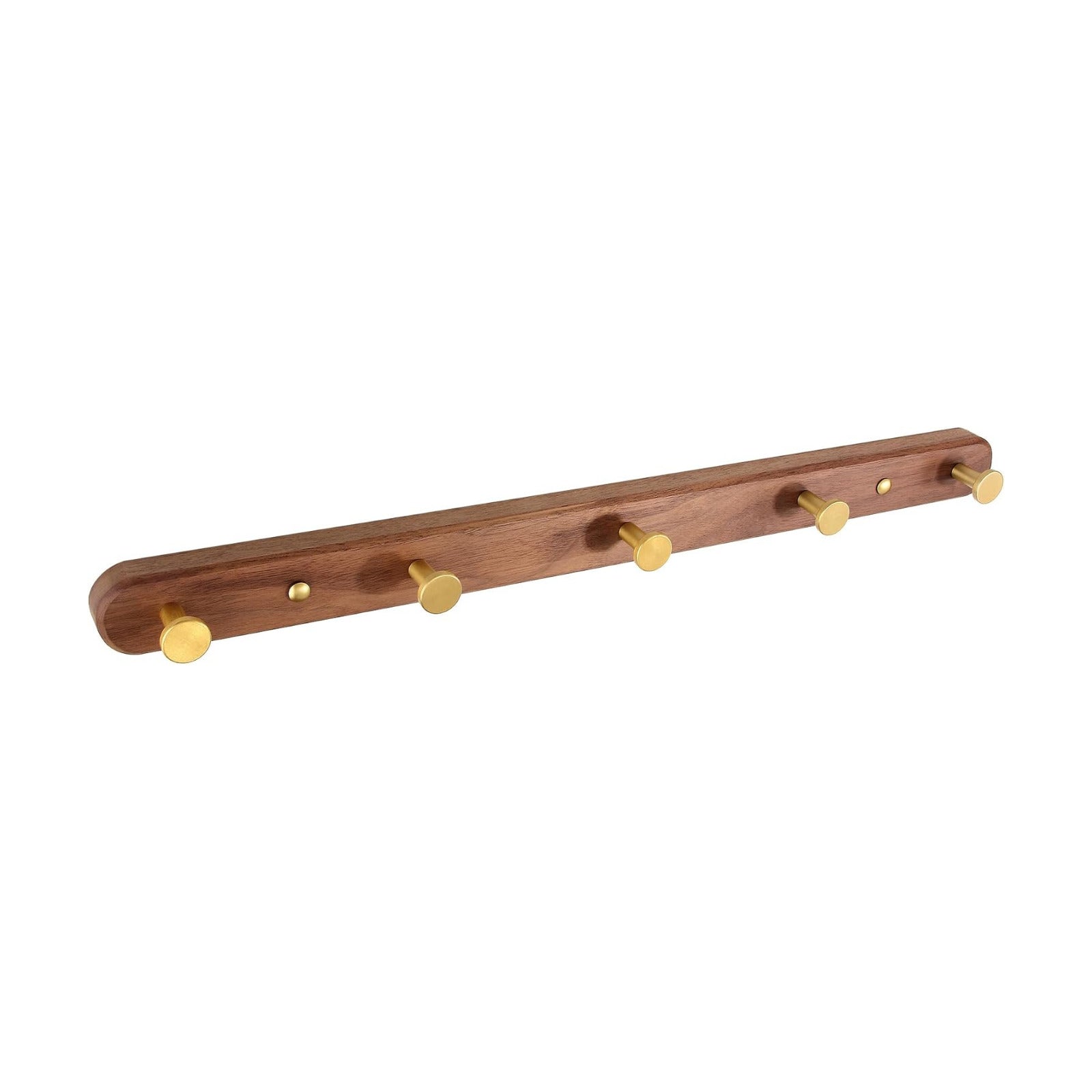 Wall Mounted Coat Rack, Metal Wood, with 5 Hooks | Walnut Gold Matt, For Coat, Scarf, Bag, Towel, Key, Cap, Hat