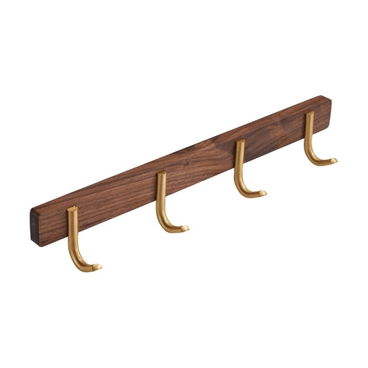 Wall Mounted Coat Rack, Metal Wood with 4 Hooks | Entryway Hanging, For Coat, Scarf, Bag, Towel, Key, Cap, Hat, Walnut