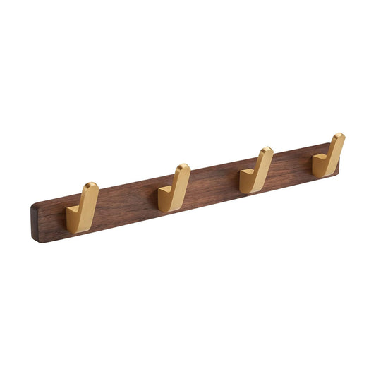 Wall Mounted Coat Rack, Metal Wood with 4 Hooks | Entryway Hanging, For Coat, Scarf, Bag, Towel, Key, Cap, Hat, Walnut