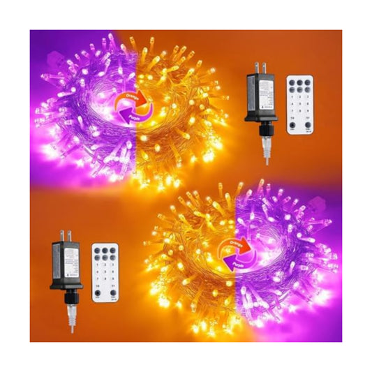 JMEXSUSS 2 Pack Orange Purple Halloween Lights Outdoor, Total 200 LED 66FT