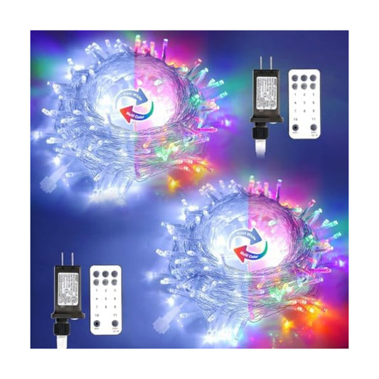 JMEXSUSS 2 Pack 100 LED Color Changing Christmas Lights Outdoor Waterproof
