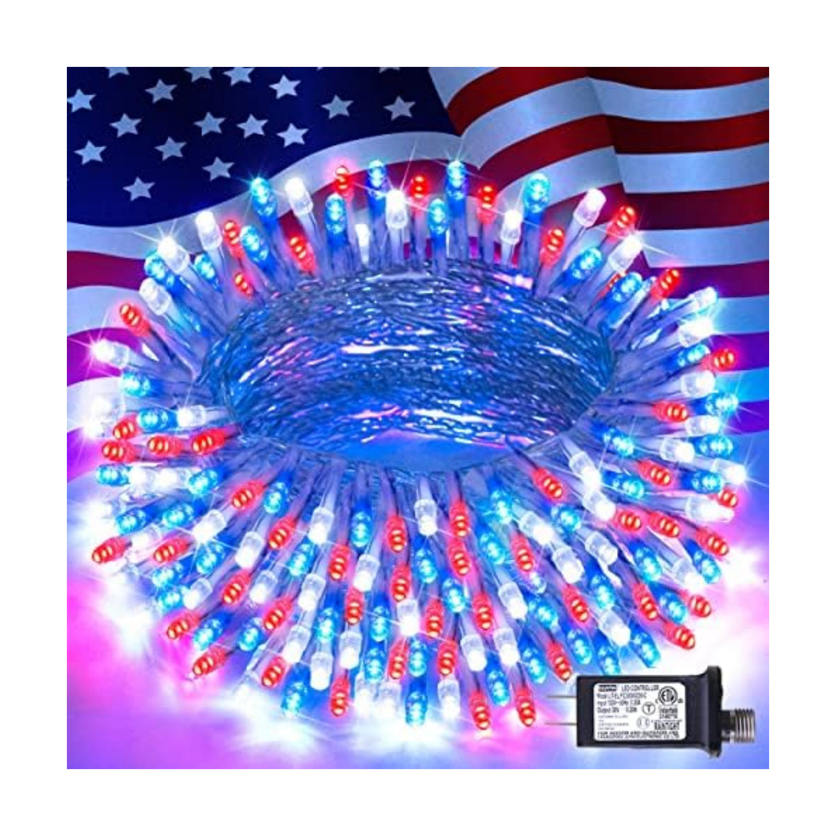 JMEXSUSS 4th of July Decorations, 33ft 100 LED Red White and Blue Lights